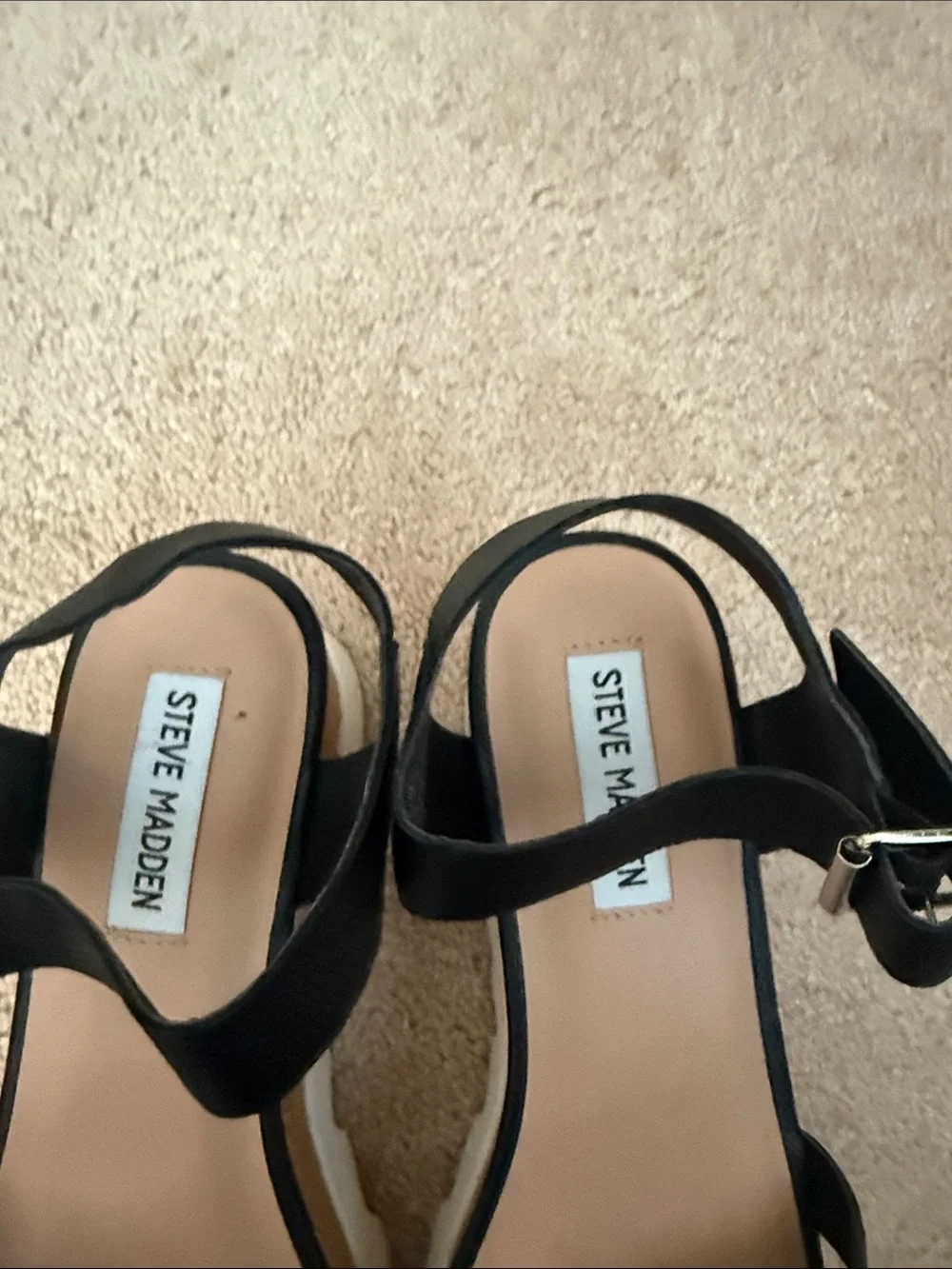 Steve Madden Black Cork Flatform Sandals with White Lug Sole